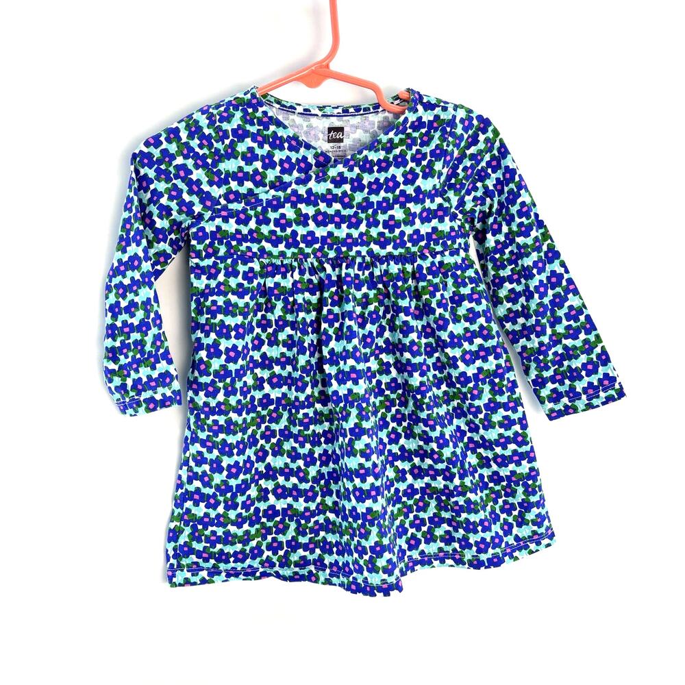 Tea Collection Girls 12-18 Month Long Sleeve Floral Dress Blue